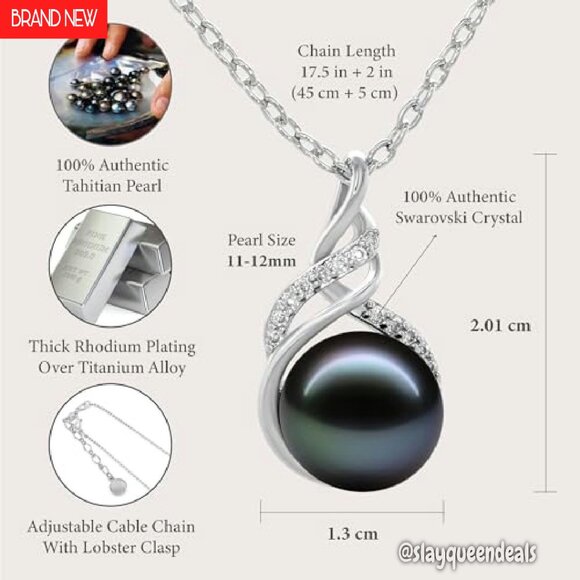 Tahitian Black Pearl Necklace 11-12mm Adjustable Chain Luxury Gift - Picture 6 of 7